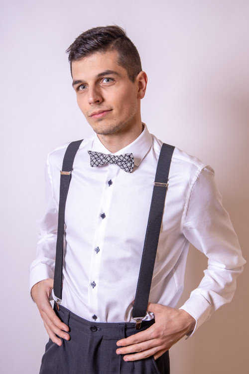 Set Motýlek a Elastické Šle - černo bílý