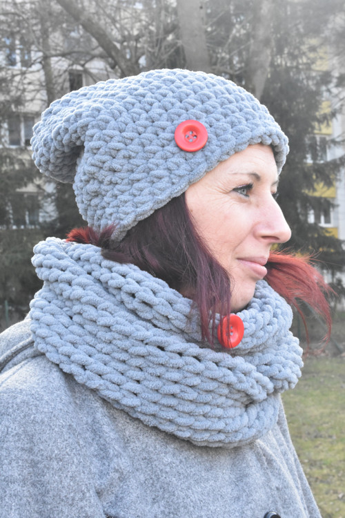 Šála + čepice - šedá — foto 1