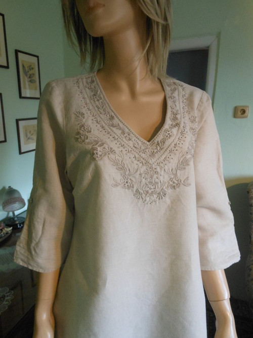 Boho, etno lněná tunika, vel.40 — foto 1