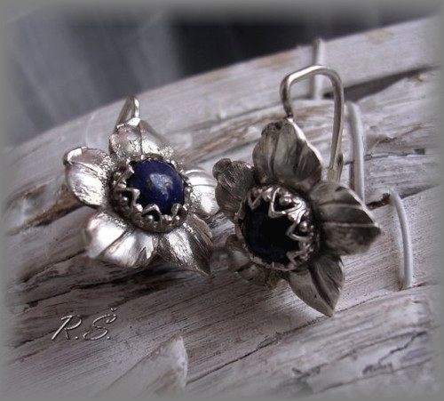 Lapis-lazuli 6 mm Velké květy patentové naušnice