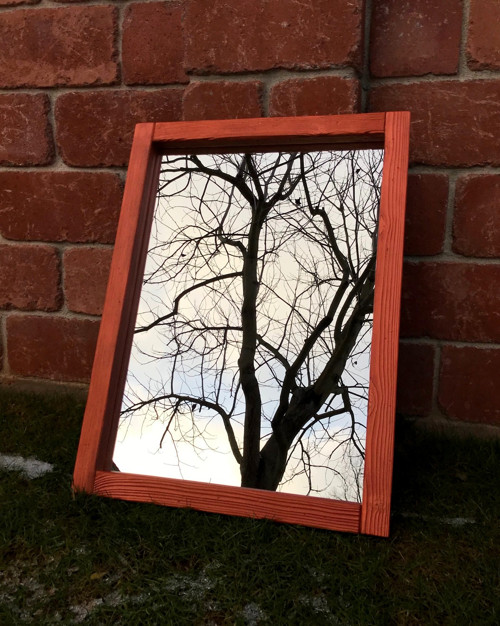 Měděné zrcadlo v kartáčovaném rámu 70x80 cm