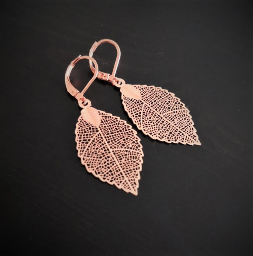 Ocelové náušnice*živé listy*rosegold