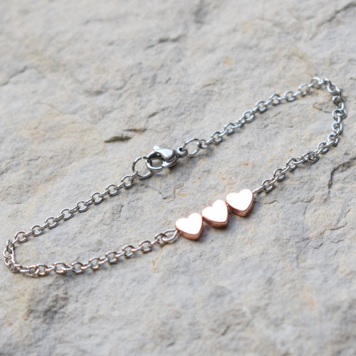 Srdíčka - rose gold - náramek