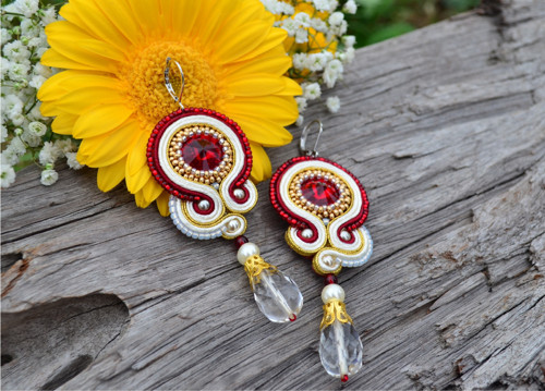 Soutache náušnice Elisabeth... rubínové — foto 1