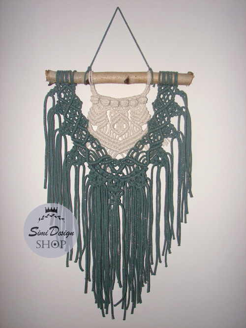 Závěsná boho dekorace MACRAME - vavřínová/přírodní