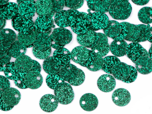 Flitry 7mm zelené s glitry, 50ks/sáček