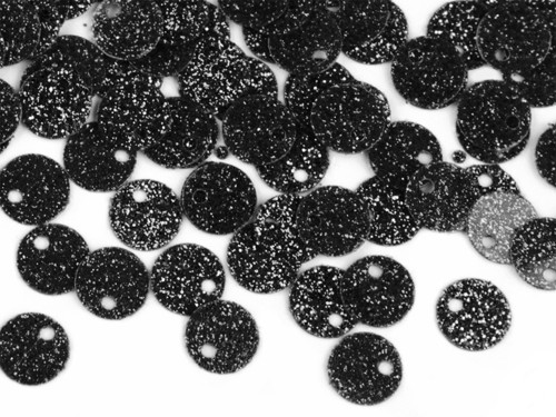 Flitry 7mm černé s glitry, 50ks/sáček