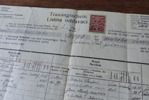 Listina oddavací, dokument 1923
