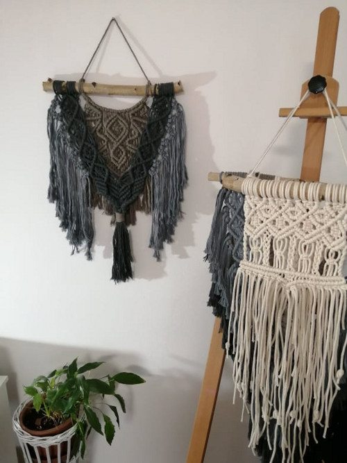 Boho dekorace - capuccino, ocelově a tmavě šedá