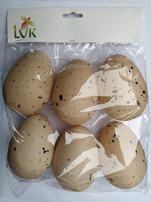 Béžová žíhaná plastová vajíčka výška 10 cm - 6 ks