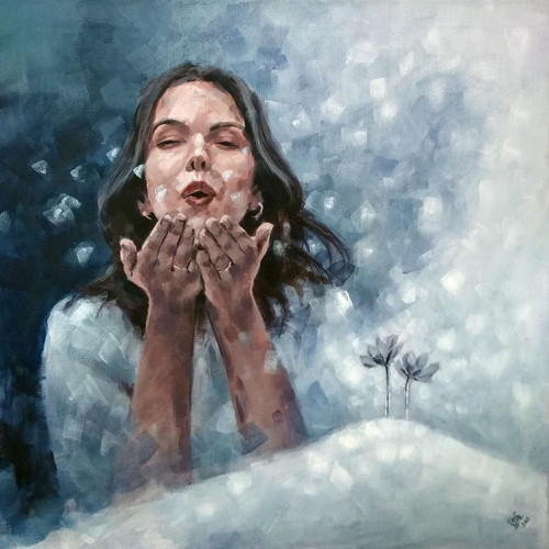 První sníh - akryl na plátně 80x80cm, originál