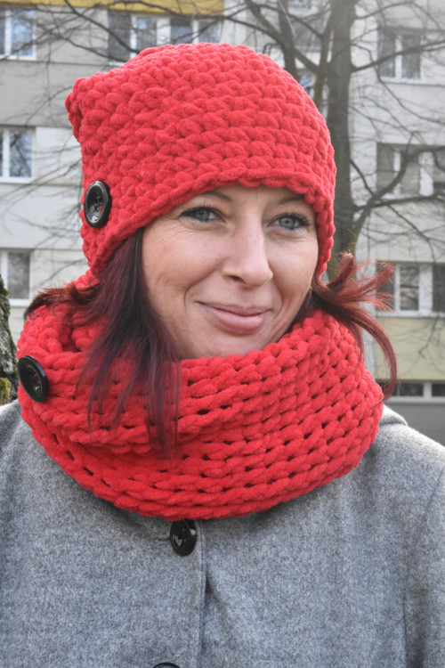 Čepice a šála - (jahodová)