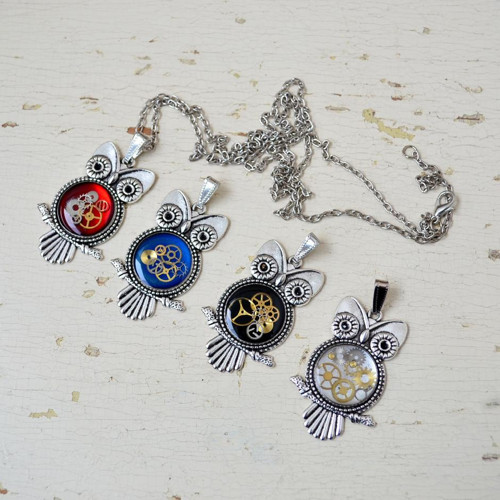 Barevná Sovička - Náhrdelník- Steampunk