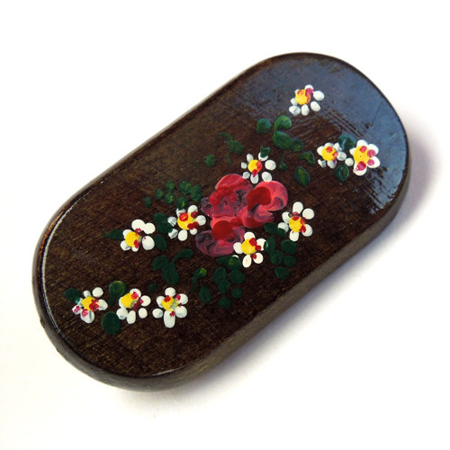 Brož dřevěná, ručně malovaná, ovál 3,8 cm x 2,0 cm