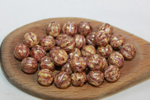 Meloun - 8mm - bílá/senegal červený - 10ks - 29kč