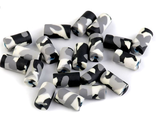 Fimo korálky army 6x11mm (10ks)