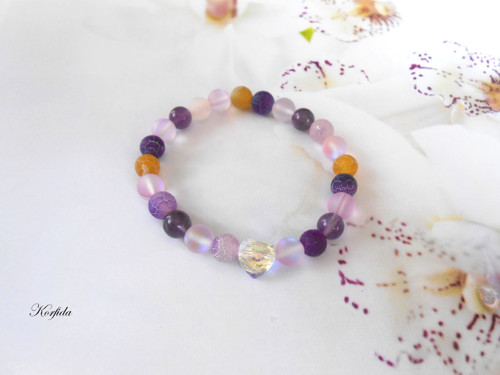 Náramek - chalcedon, měsíční kámen, swarovski