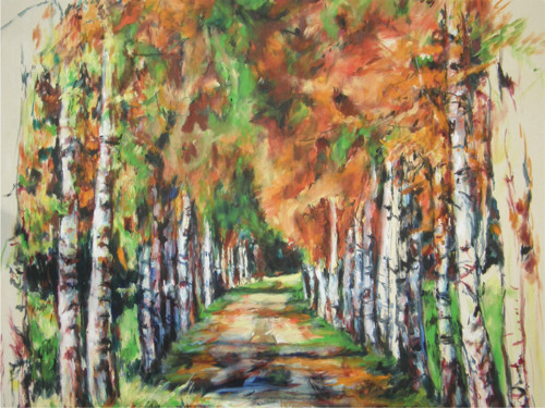 Březová alej - olejomalba, originál 110cm x 105cm