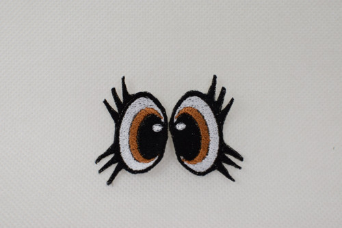 Vyšívané oči sv. hnědé s řasami 5x3cm 1 pár