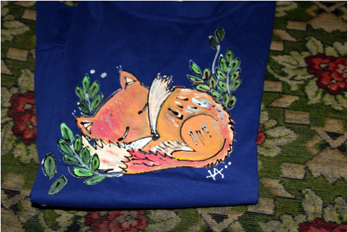 Malované triko LIŠKA spící na obj. XS-XXL