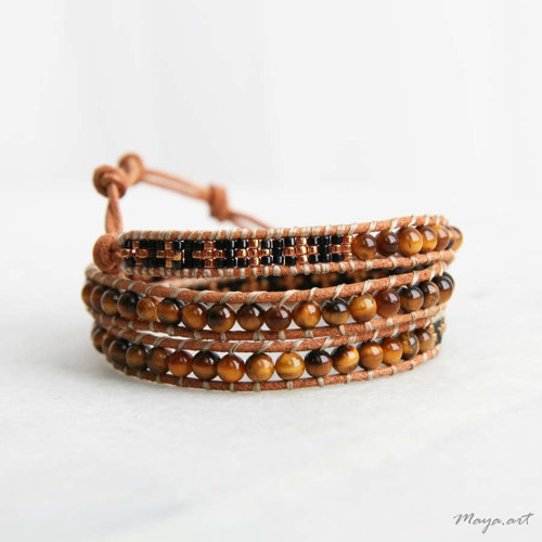 Černohnědý náramek WRAP BRACELET s tygřím okem
