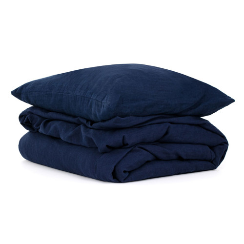 Lněné povlečení Navy Washed 140x200, 70x90