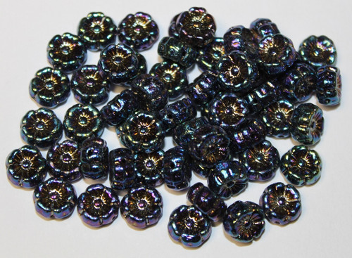 Kytička 9mm - černá/modrý Iris - 15ks