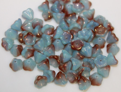 Zvonečky - 6/8mm - aqua opál/listr - 15ks
