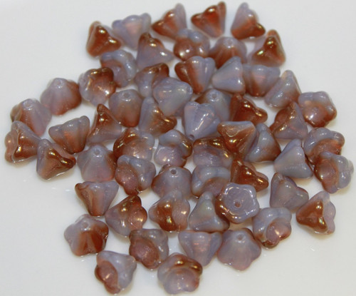 Zvonečky- 6/8mm - fialový opál/listr - 15ks
