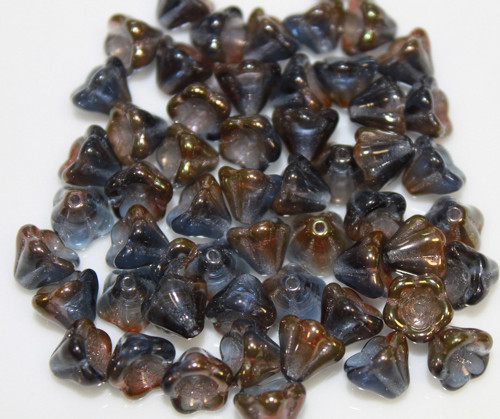 Zvonečky- 6/8mm - montán safír/listr - 15ks
