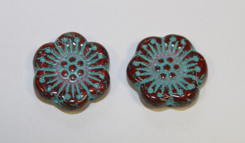 Kytka-18mm- červená/travertin/tyrkys. zátěr - 1ks