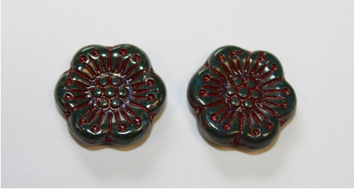 Kytka-18mm - modrá/travetin/červený zátěr - 1ks