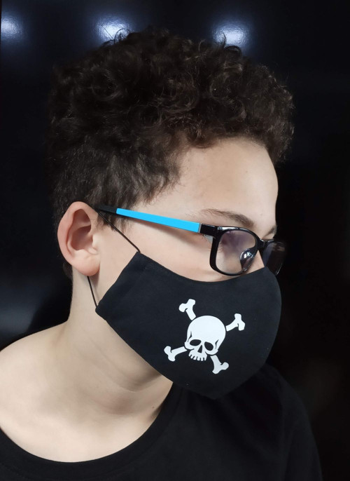 Rouška - černá s bílou lebkou pro větší děti