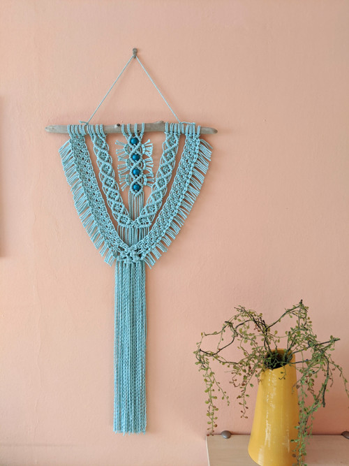 Macramé BOHO záves v mentolové farbe