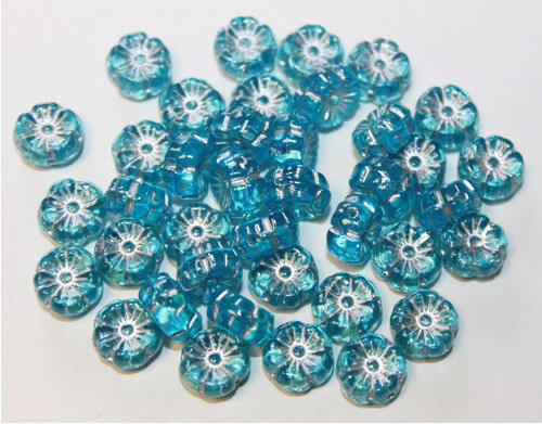 Kytička 9mm - aqua/stříbrný zátěr - 60ks