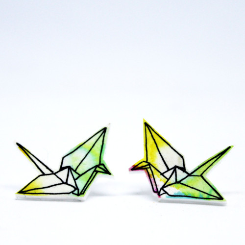 Náušnice: Origami jeřábi akvareloví