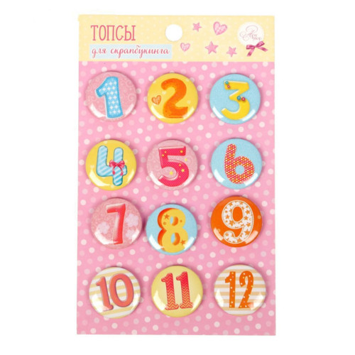 Kulaté plastové kabošony pro scrapbooking, čísla, — foto 1