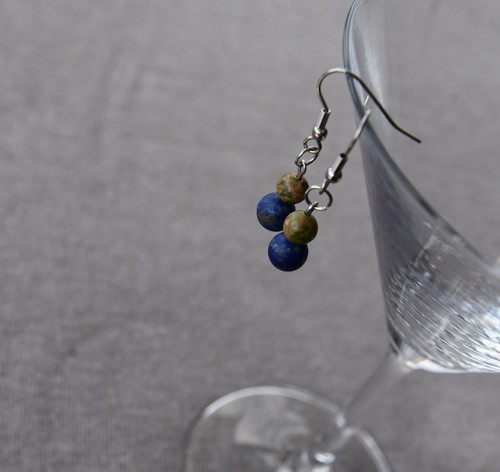 Náušnice lapis lazuli- unakit — foto 1
