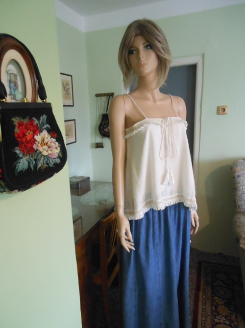 Boho lněný top s třásněmi, vel.38 — foto 1