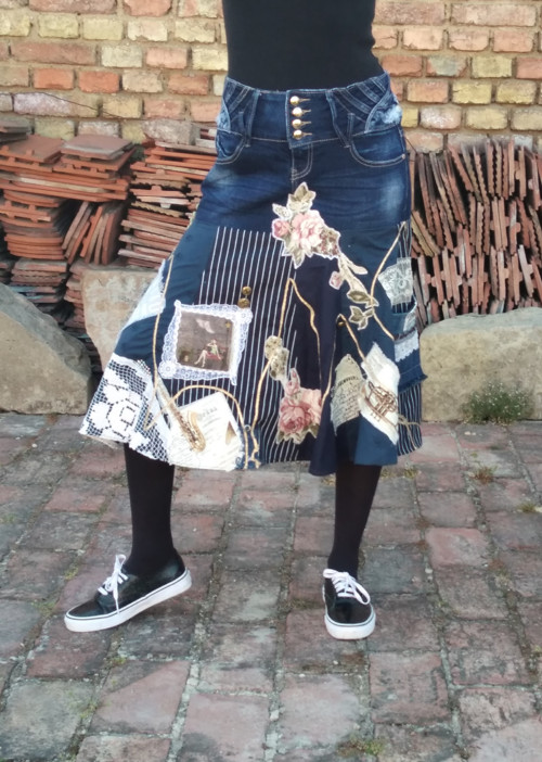 Bohémská modrá džínová sukně unikát
