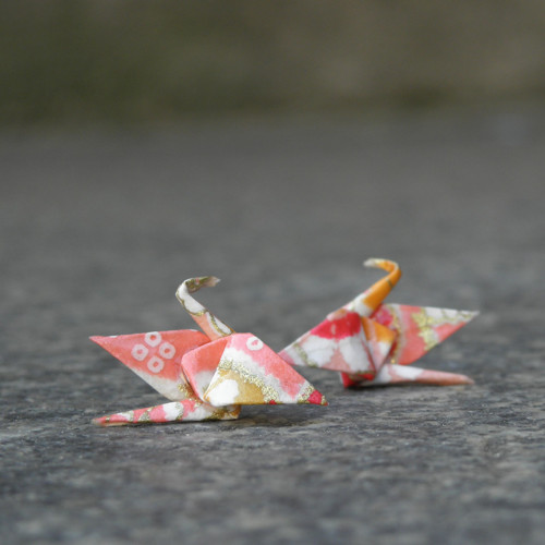 Jeřáb - origami náušnice - puzeta — foto 1