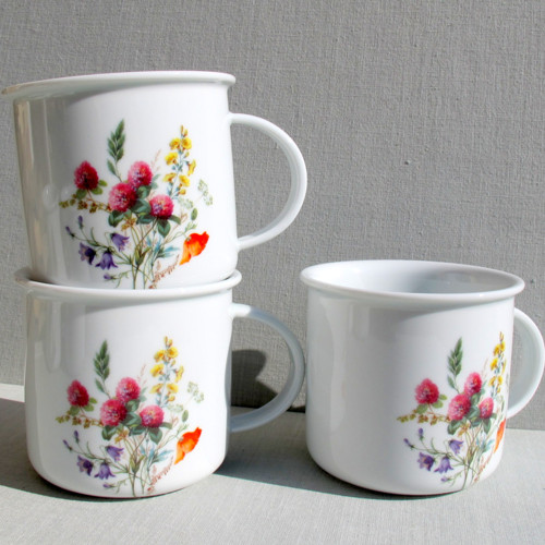 Porcelánový hrnek-plecháček- luční kytky malý *