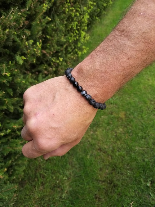 Pánský náramek z lávy s obsidiánem a onyxem