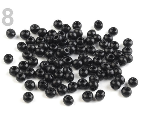 20g Černá Dřevěné Korálky Ø5mm 2. Jakost