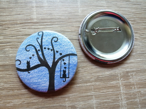 Placka kočka na stromě (modrá) - 56 mm