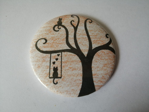 Zrcátko kočka na stromě (oranžové) - 56 mm