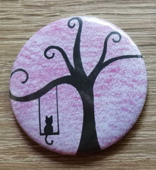 Zrcátko kočka na stromě (růžové) - 56 mm