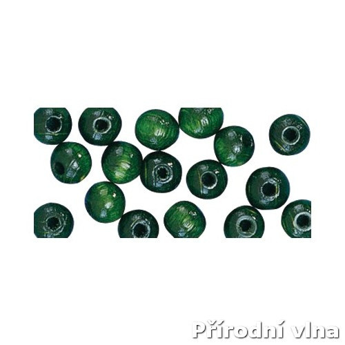 Dřevěné lakované korálky tmavě zelené 6 mm