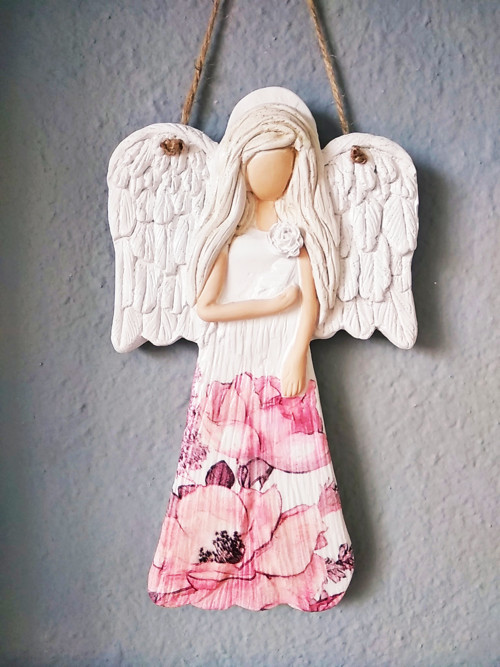 Anděl 22 cm - s potiskem planých růží - starorůžov