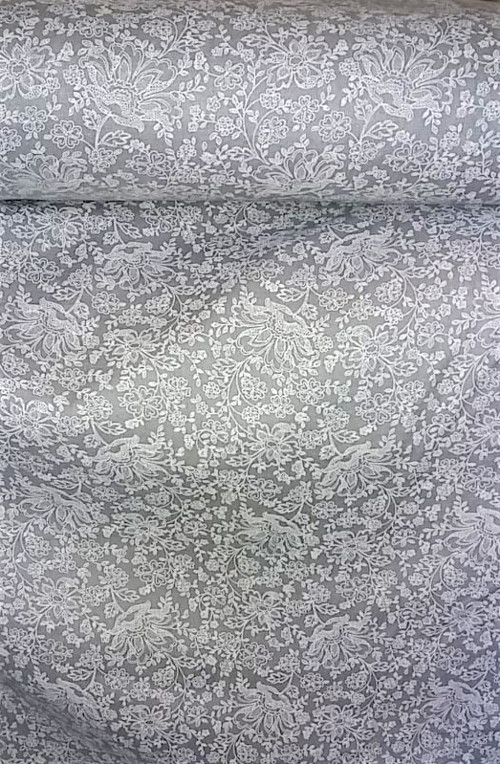 Luxusní lněné plátno š.144 "Krajka na šedé"